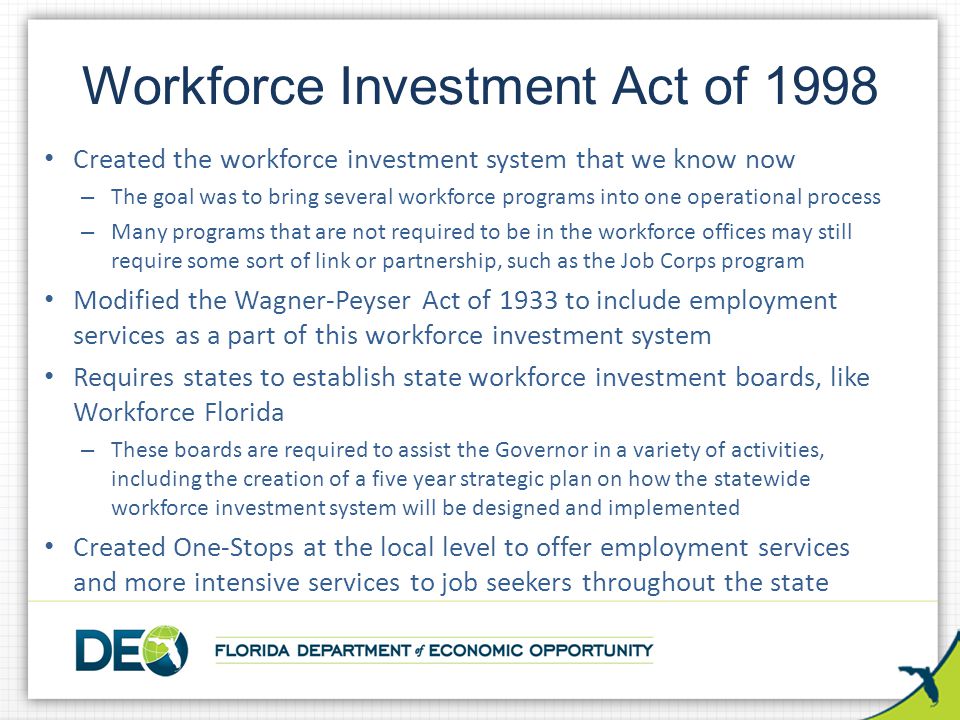 the work investment act of 1998 the work investment act of 1998